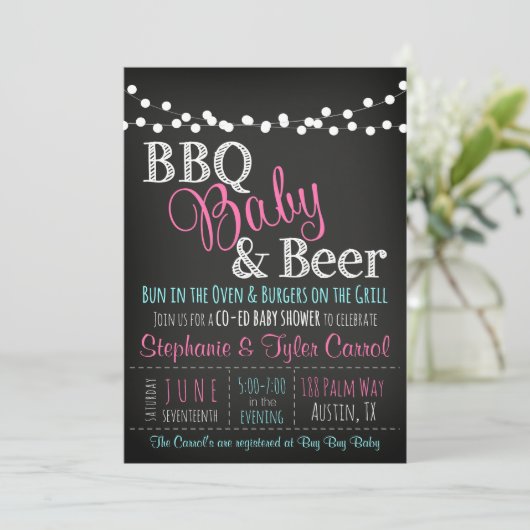 baby shower BBQ-baby-chalkborduitnodiging Kaart (Staand voorkant)