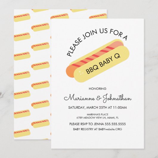 Baby shower BBQ Baby Q Backyard Grilling Hotdog Kaart (Voorkant / Achterkant)