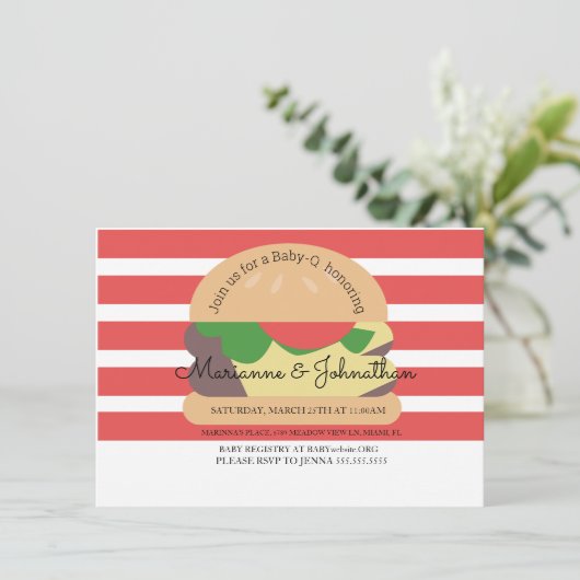 Baby shower BBQ Baby Q Backyard Hamburger Kaart (Staand voorkant)