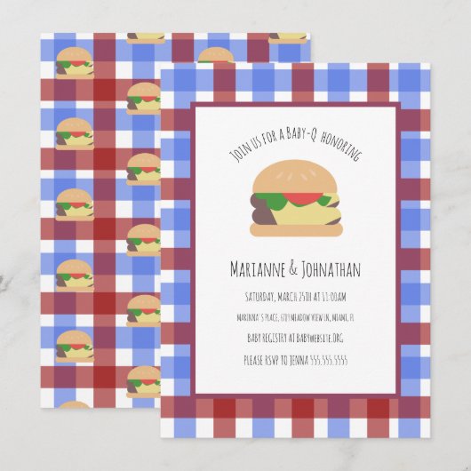 Baby shower BBQ Backyard Hamburger Pset Kaart (Voorkant / Achterkant)