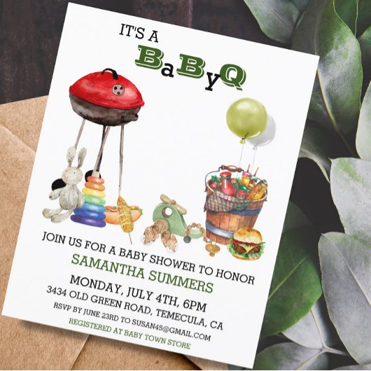 Baby Shower BBQ Barbecue Aquarel 