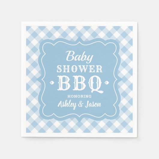 Baby shower BBQ Bleek Blue en White Gingham Pset Servet (Voorkant)