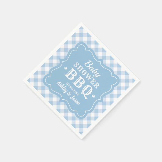 Baby shower BBQ Bleek Blue en White Gingham Pset Servet (Hoek)