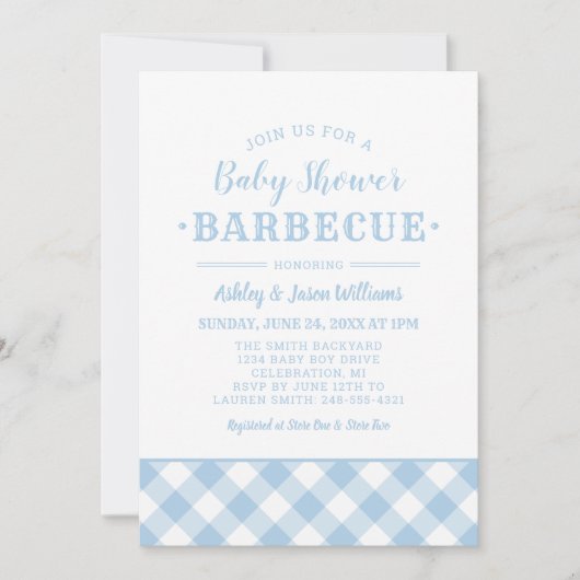 Baby shower BBQ Bleek Blue Gingham Pset Kaart (Voorkant)