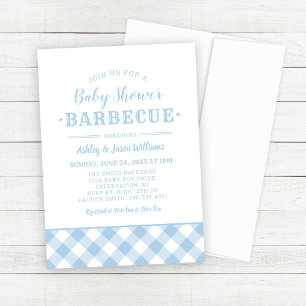 Baby shower BBQ Bleek Blue Gingham Pset Kaart