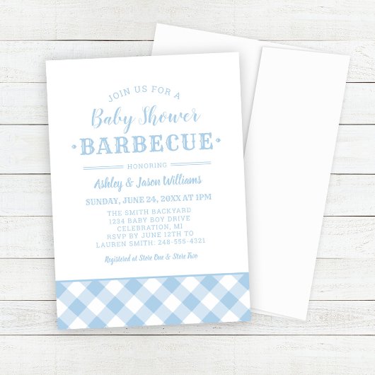 Baby shower BBQ Bleek Blue Gingham Pset Kaart