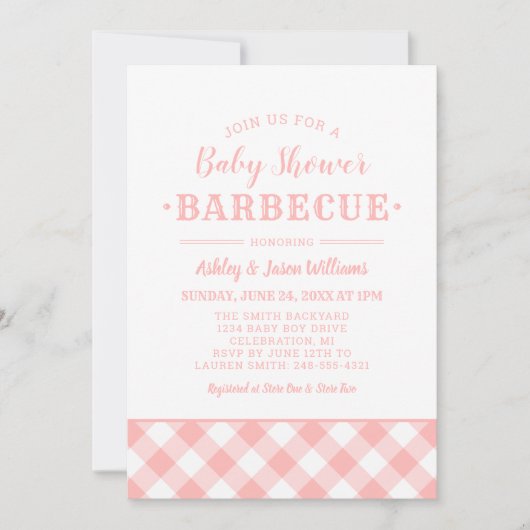 Baby shower BBQ Blush Pink Gingham Pset Kaart (Voorkant)