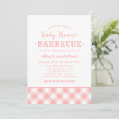 Baby shower BBQ Blush Pink Gingham Pset Kaart (Staand voorkant)