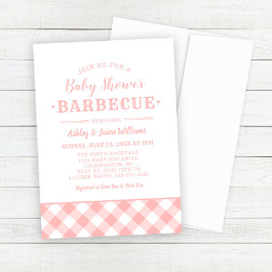 Baby shower BBQ Blush Pink Gingham Pset Kaart