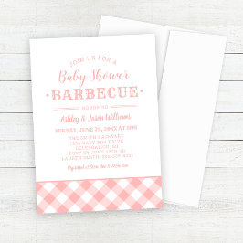 Baby shower BBQ Blush Pink Gingham Pset Kaart