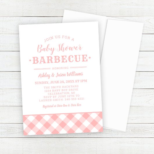 Baby shower BBQ Blush Pink Gingham Pset Kaart