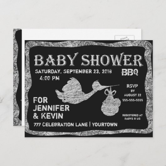 Baby Shower | BBQ | Chalkboard Uitnodiging Briefkaart (Voorkant / Achterkant)