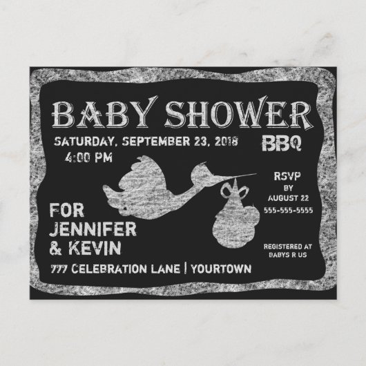 Baby Shower | BBQ | Chalkboard Uitnodiging Briefkaart (Voorkant)