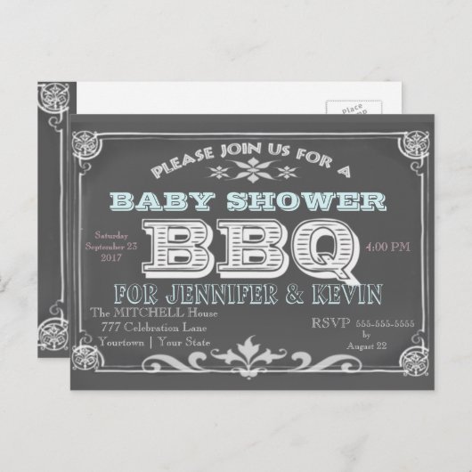 Baby Shower | BBQ | Chalkboard Uitnodiging Briefkaart (Voorkant / Achterkant)