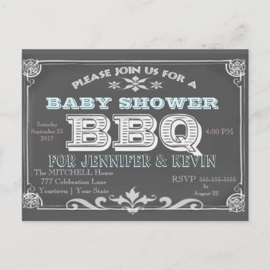 Baby Shower | BBQ | Chalkboard Uitnodiging Briefkaart (Voorkant)