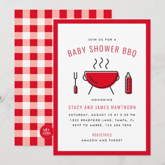 Baby shower BBQ Couple's Shower Invitation (Voorkant / Achterkant)
