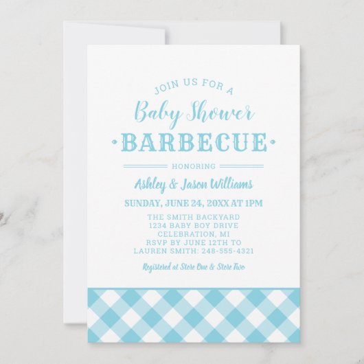 Baby shower BBQ Light Blue Gingham Pset Kaart (Voorkant)