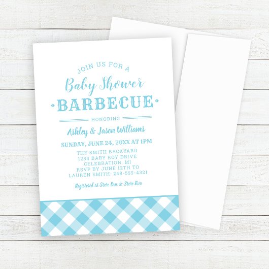 Baby shower BBQ Light Blue Gingham Pset Kaart
