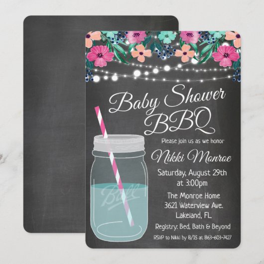 Baby Shower BBQ Mason Jar Uitnodiging (Voorkant / Achterkant)