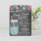 Baby Shower BBQ Mason Jar Uitnodiging (Staand voorkant)