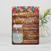 Baby Shower BBQ Mason Jar Uitnodiging (Staand voorkant)