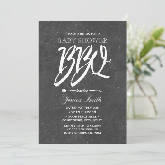 Baby shower BBQ Party Rustic Chalkboard Kaart (Staand voorkant)