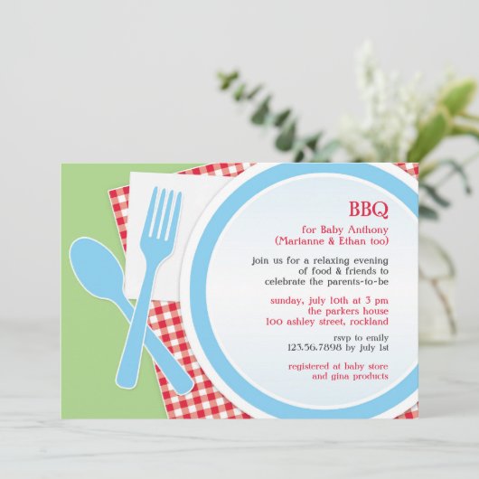 Baby shower BBQ Party Uitnodiging (Staand voorkant)