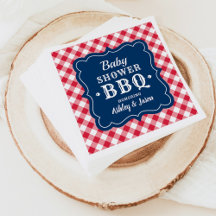 Baby shower BBQ Red White Navy Blue Gingham Pset