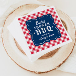 Baby shower BBQ Red White Navy Blue Gingham Pset Servetten