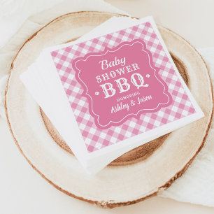 Baby shower BBQ Roze en White Gingham Pset Servetten