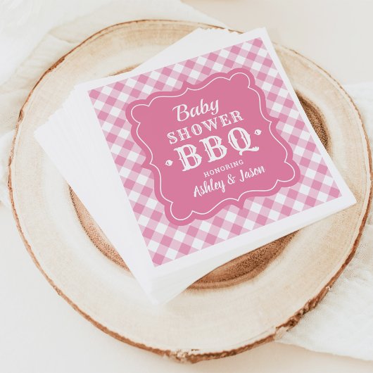 Baby shower BBQ Roze en Wit Gingham Plaid Servetten
