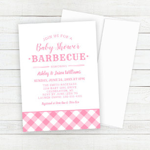 Baby Shower BBQ Roze Gingham Plaid Kaart