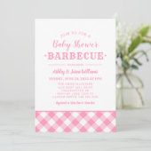 Baby shower BBQ Roze Gingham Pset Kaart (Staand voorkant)