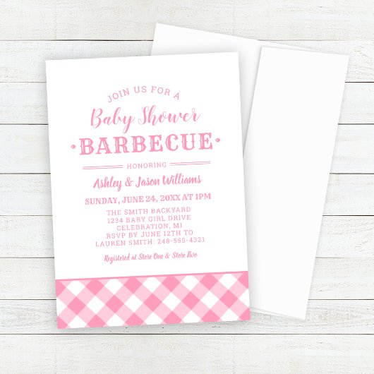 Baby shower BBQ Roze Gingham Pset Kaart