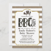 Baby shower BBQ Rustic Burlap Stripes Kaart (Voorkant)