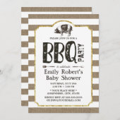 Baby shower BBQ Rustic Burlap Stripes Kaart (Voorkant / Achterkant)
