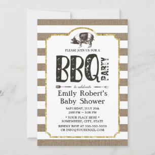 Baby shower BBQ Rustic Burlap Stripes Kaart