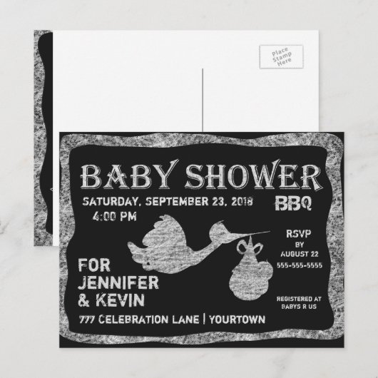 Baby Shower | BBQ | Schoolbord Uitnodiging Briefkaart (Voorkant / Achterkant)