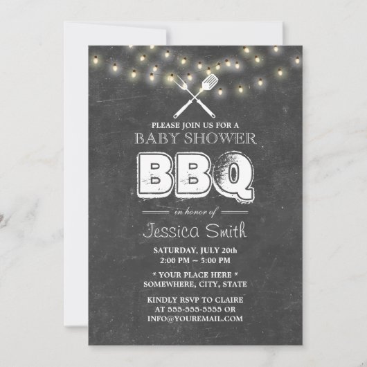 Baby shower BBQ Summer String Lights Chalkboard Kaart (Voorkant)