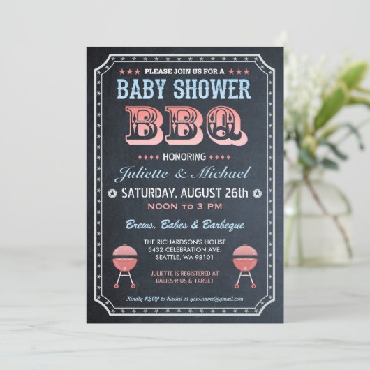 baby shower BBQ-uitnodigingen (Chalkboard) v.2 Kaart (Staand voorkant)