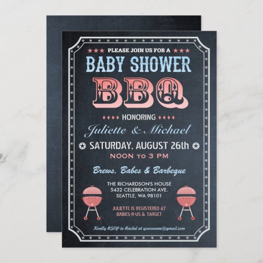 baby shower BBQ-uitnodigingen (Chalkboard) v.2 Kaart (Voorkant / Achterkant)