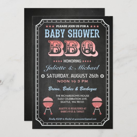 Baby shower BBQ Uitnodigingen (schoolbord) (Voorkant / Achterkant)