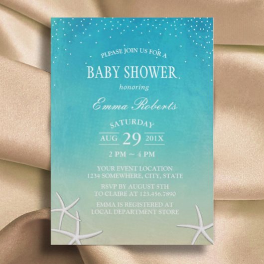 Baby shower Beach Starfish Elegant Waterverf Kaart