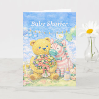 Baby Shower – Bear and Unicorn Kaart