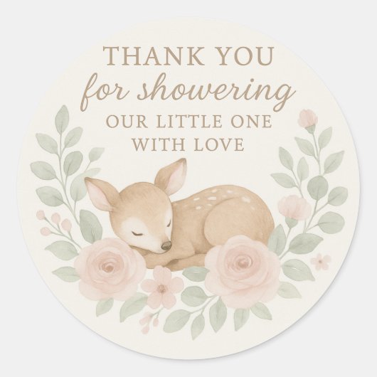 Baby Shower Bedank Sticker – Herten Thema (Voorkant)