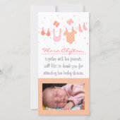 Baby shower bedankje: babykleren aan de waslijn bedankkaart (Voorkant)