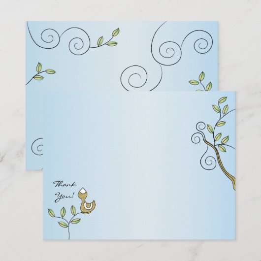 Baby shower bedankje, "Gold Birds" Bedankkaart (Voorkant / Achterkant)