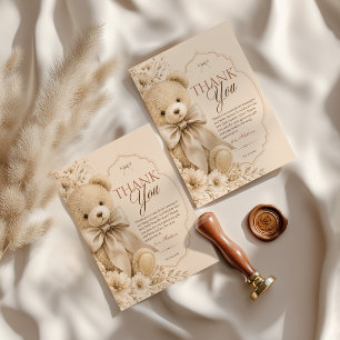 Baby Shower Bedankkaart Beige Neutrale Teddy Beer