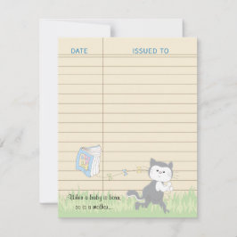 Baby shower bedankkaart, blauw/bouw een bibliothee bedankkaart