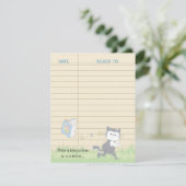 Baby shower bedankkaart, blauw/bouw een bibliothee bedankkaart (Staand voorkant)